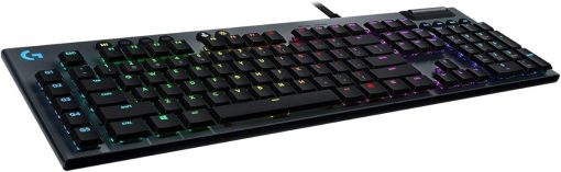 Logitech G815 LIGHTSYNC RGB Mechanical Gaming Keyboard with Low Profile GL Clicky key switch, 5 programmable G-keys, USB Passthrough, dedicated media control - Clicky, Black (Renewed)